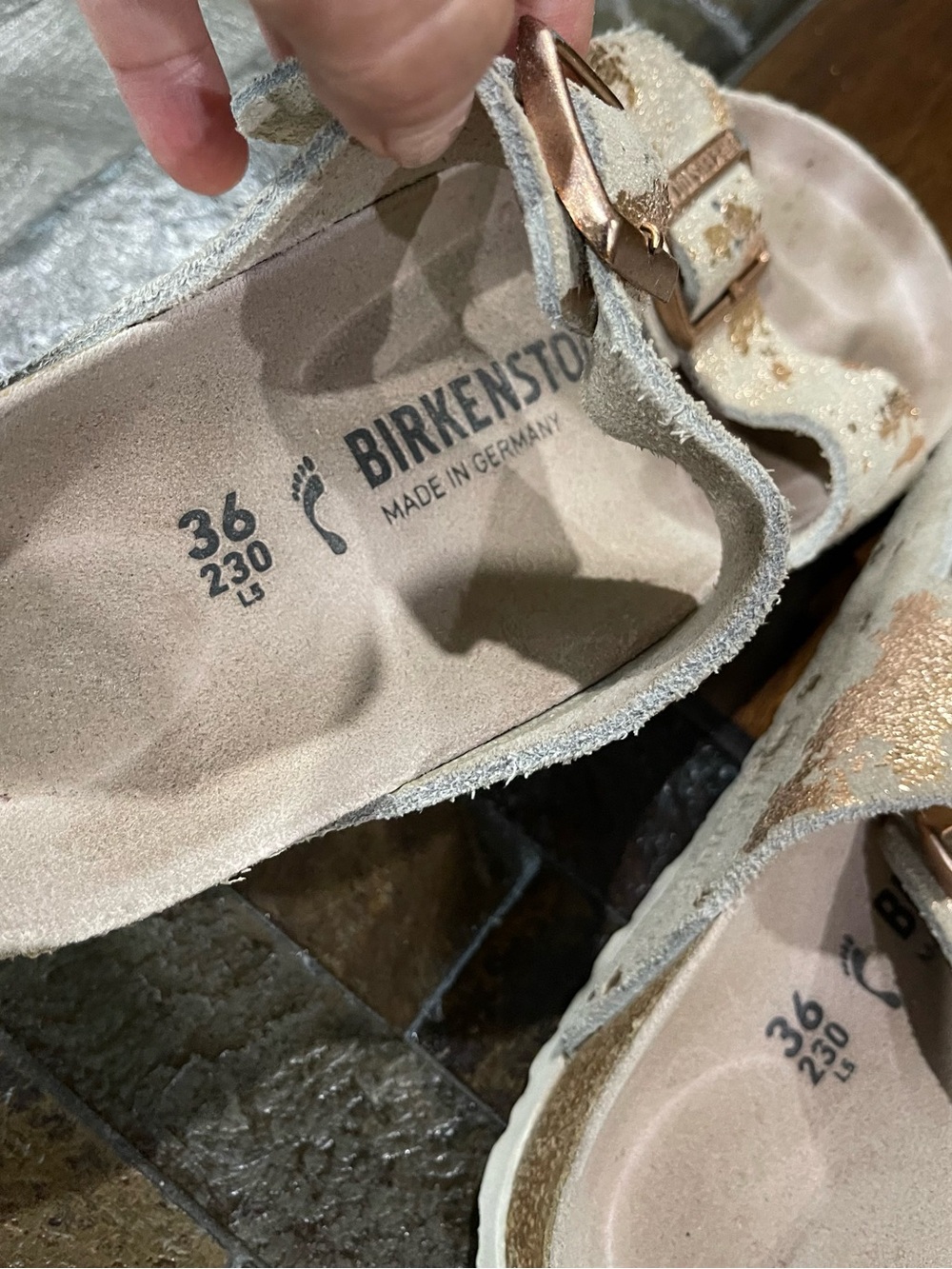 Birkenstock Arizona Metallic Suede Sandals in Rose - Picture 8 of 11
